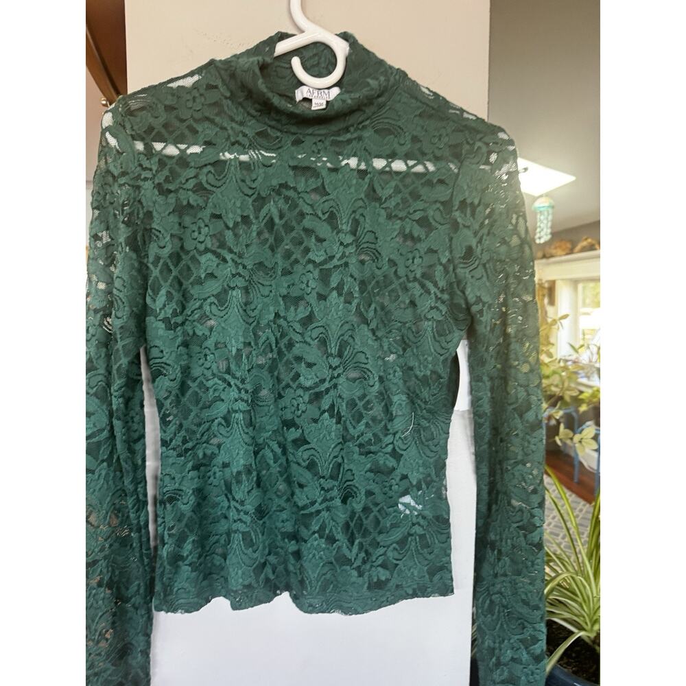 AFRM LA Deep Green Floral Lace Womens Top Med semi sheer romantic 90s vibe